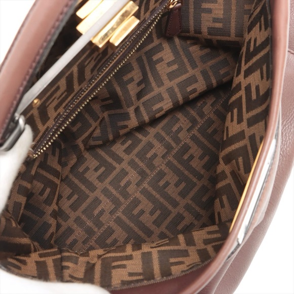 FENDI PEEK-A-BOO LARGE LEATHER 2 WAY HANDBAG BROWN - Picture 2 of 3